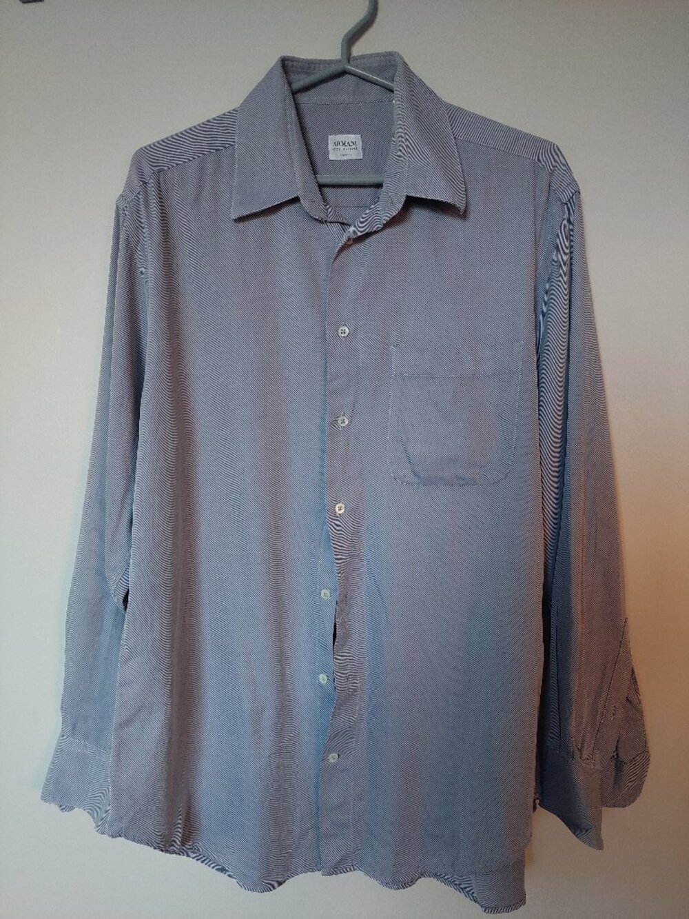 Armani Collezioni Men's 15.5/39 Dress Shirt Italy Blue White Striped